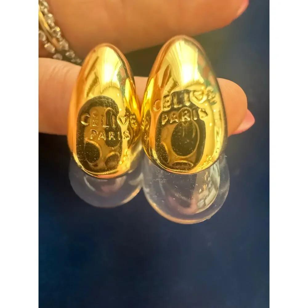 CELINE Paris Vintage Gold in Glass Teardrop Earrings - Picture 10 of 10